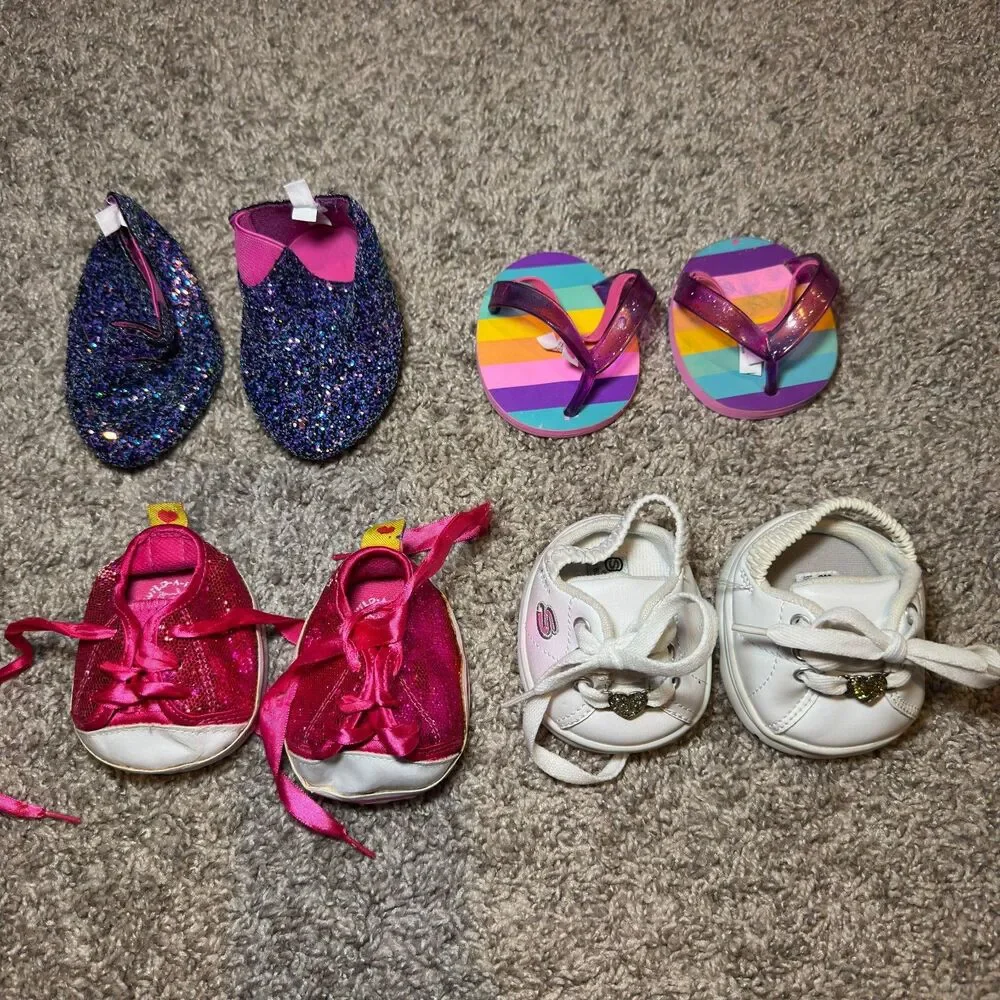 Build A Bear Shoes Lot of 4 Pairs Sneakers Sandals Boots Cute Girly Outfit Sets
